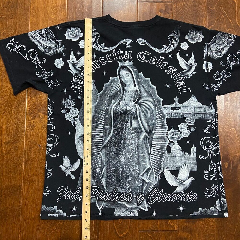 Yazbek Madre Celestial AOP Spanish Pious & Merciful Black Tee Men's Size XL - Picture 8 of 8